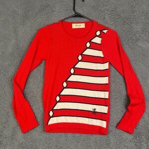 Pringle Of Scotland Red Merino Wool Graphic Sweater Pullover Size XS *